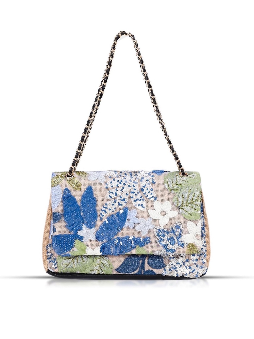 Coastal Chic! Blue Floral Sequin Shoulder Bag